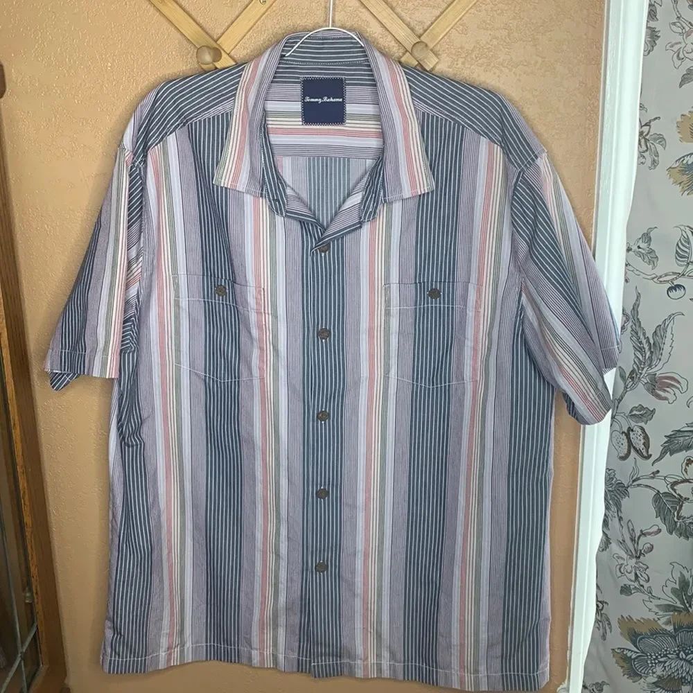 Tommy Bahama Island Zone Silk Blend Casual Button Down Shirt Size XL